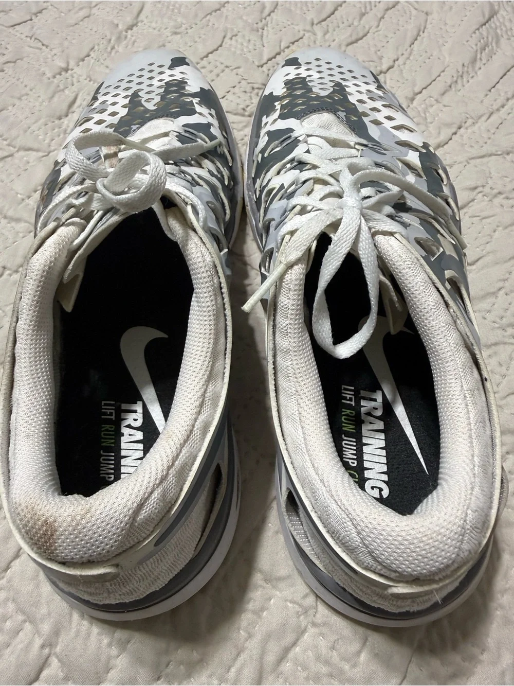 Nike Men's Athletic Shoes in White and Gray Camouflage